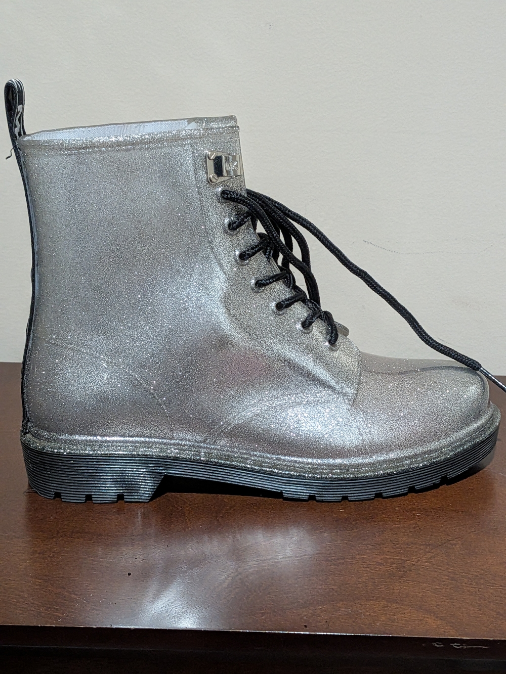 Women's 8 Michael Kors Silver Glitter Rain Bootie